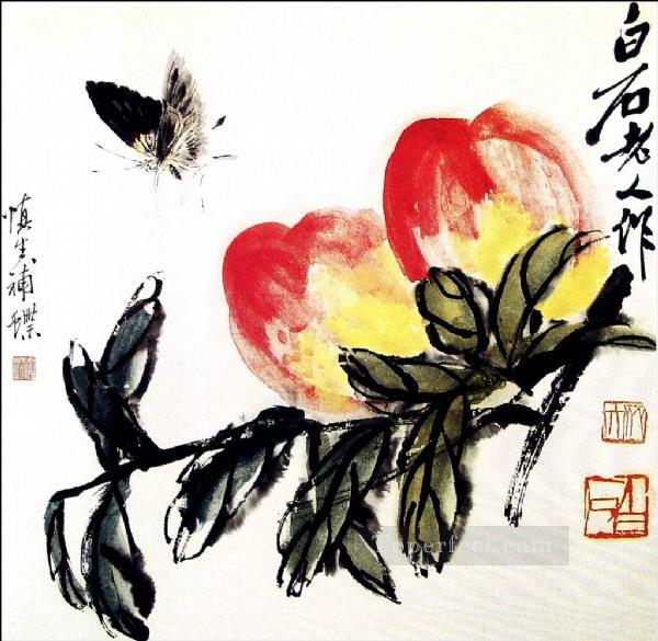 Qi Baishi butterfly and peach traditional China Oil Paintings